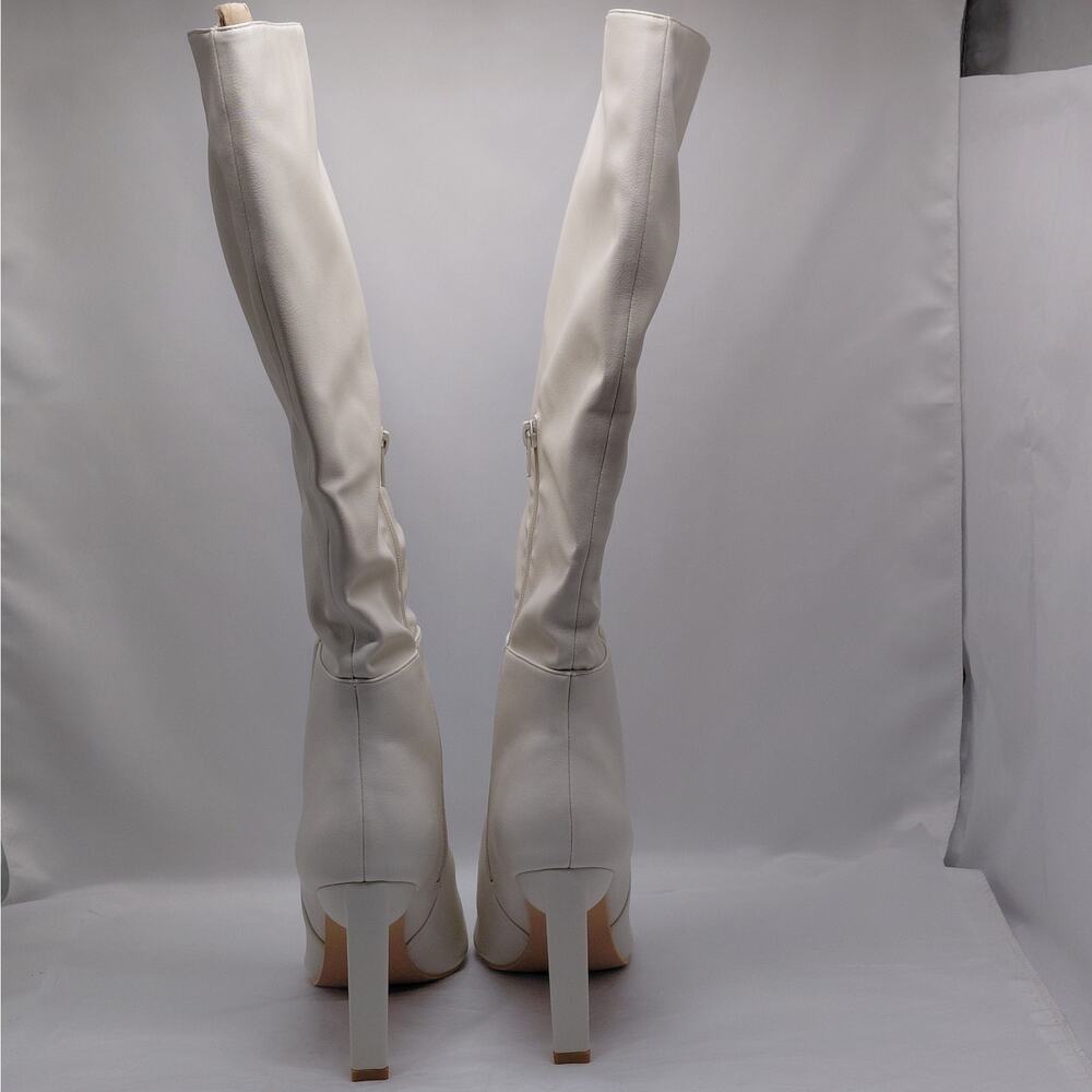 Lulus Womens Knee High Heeled Boots Size 11 Ivory Pointed Toe Coastal Cowgirl - Picture 8 of 12